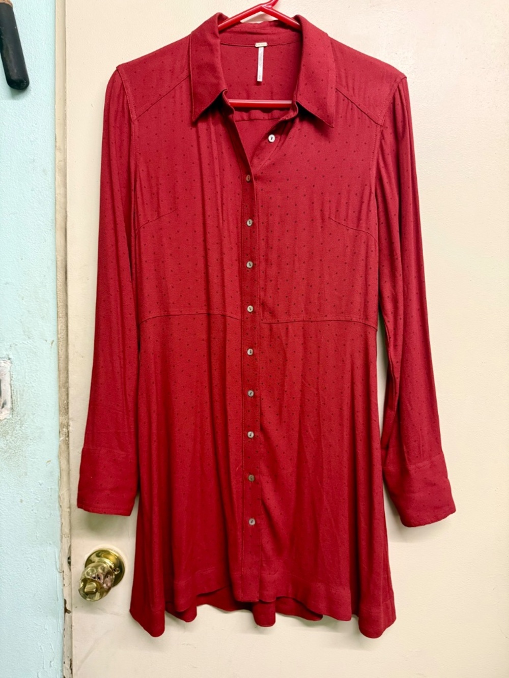 Free People Red Polka Dot Button-Down Tunic | Black Polka Dot Boho Top